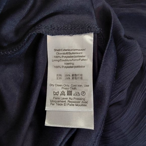 NWT! DKNY Long-Sleeve Tie-Neck Pleated Shift Dress Blue Georgette - 14W - Picture 12 of 13